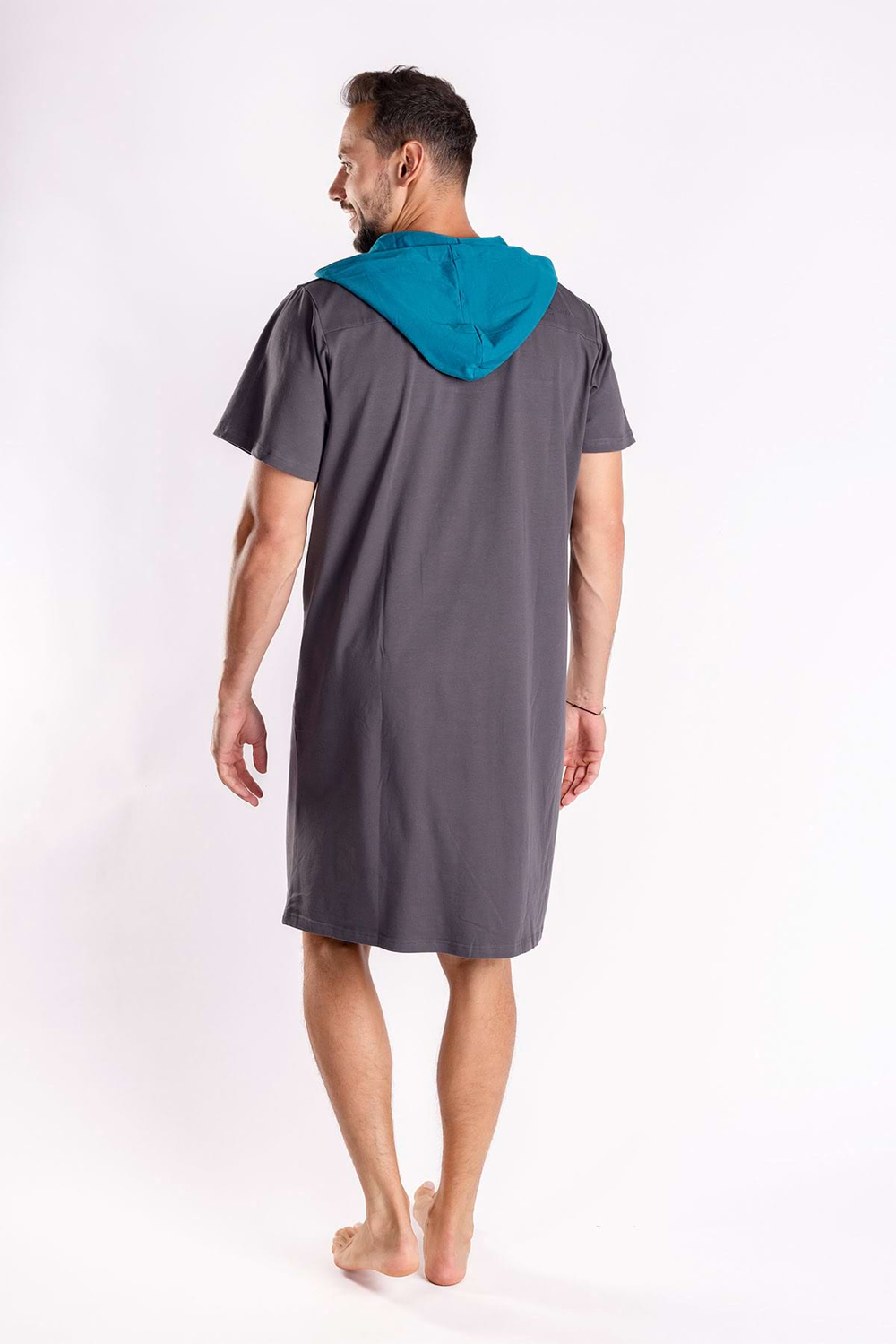 Pánska nočná košeľa šedo-petrolejová