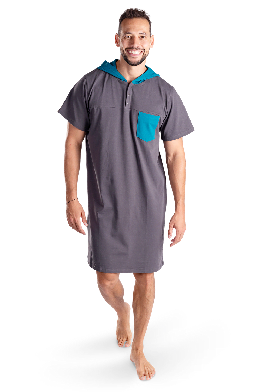 Pánska nočná košeľa šedo-petrolejová Pánska nočná košeľa šedo-petrolejová