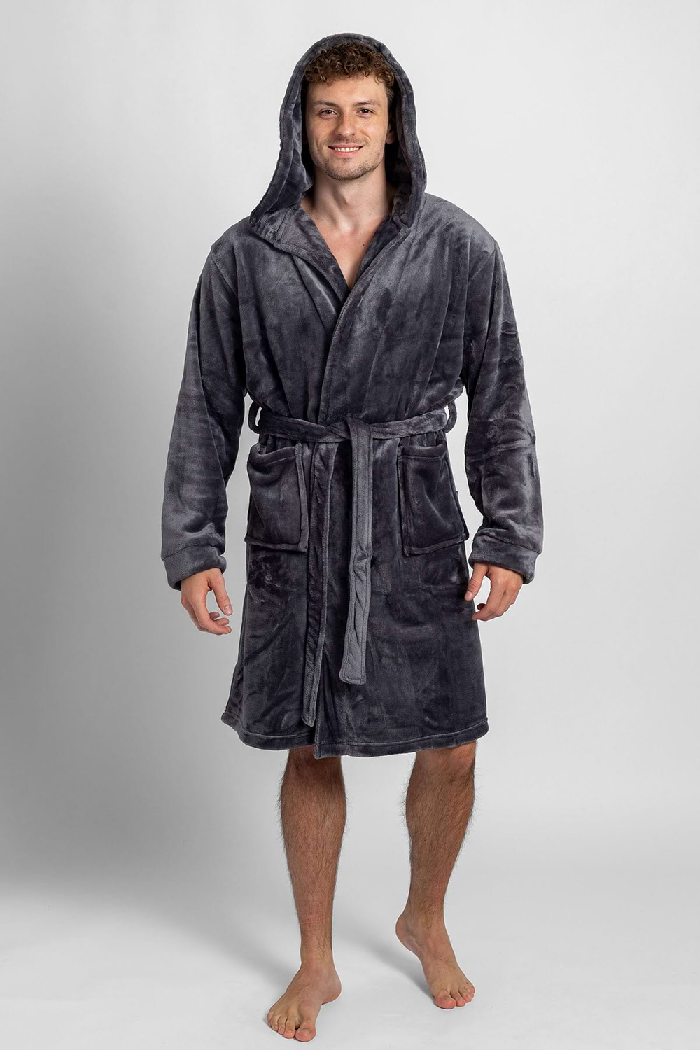 Pánsky župan s kapucňou šedý