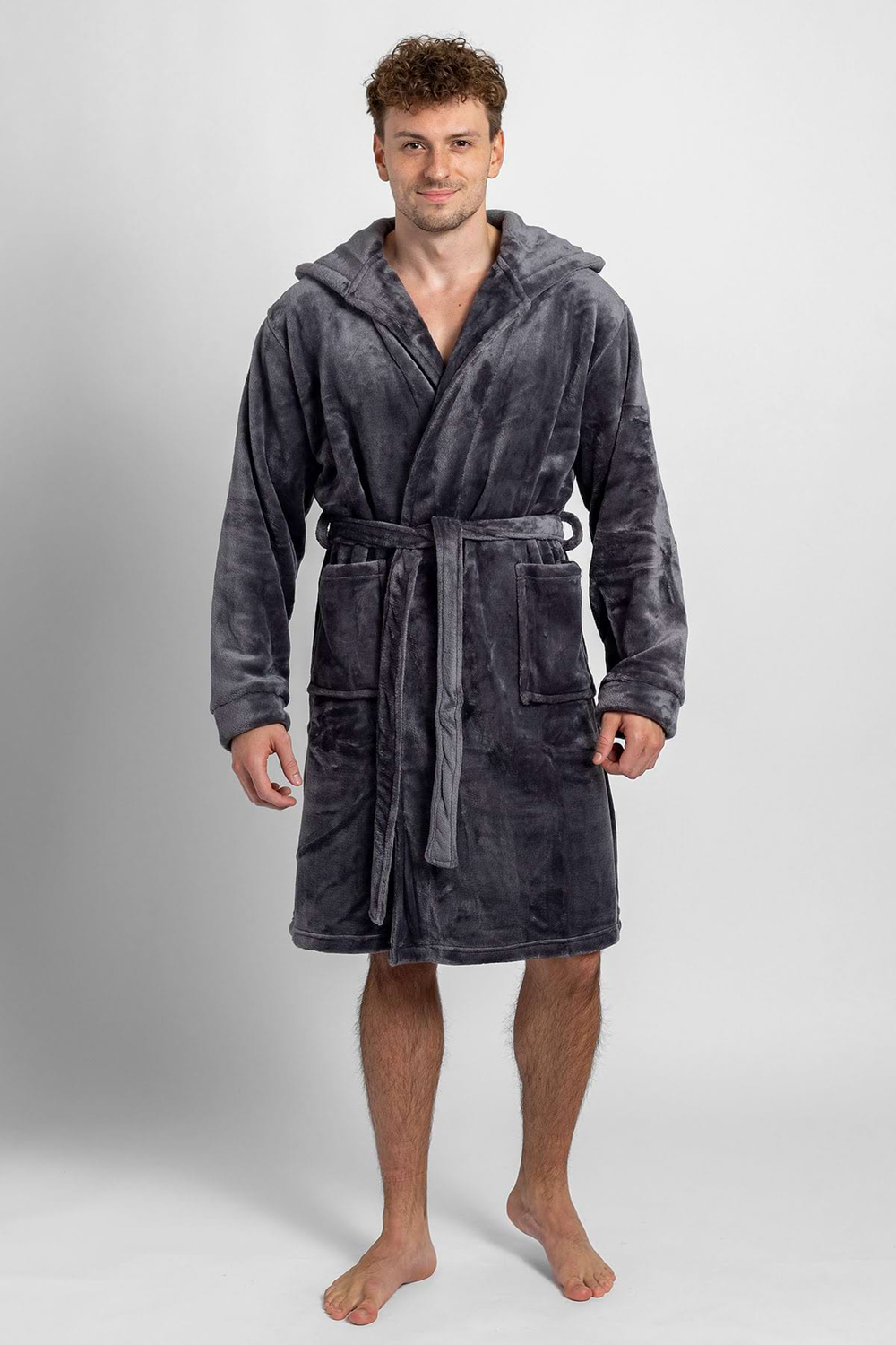 Pánsky župan s kapucňou šedý