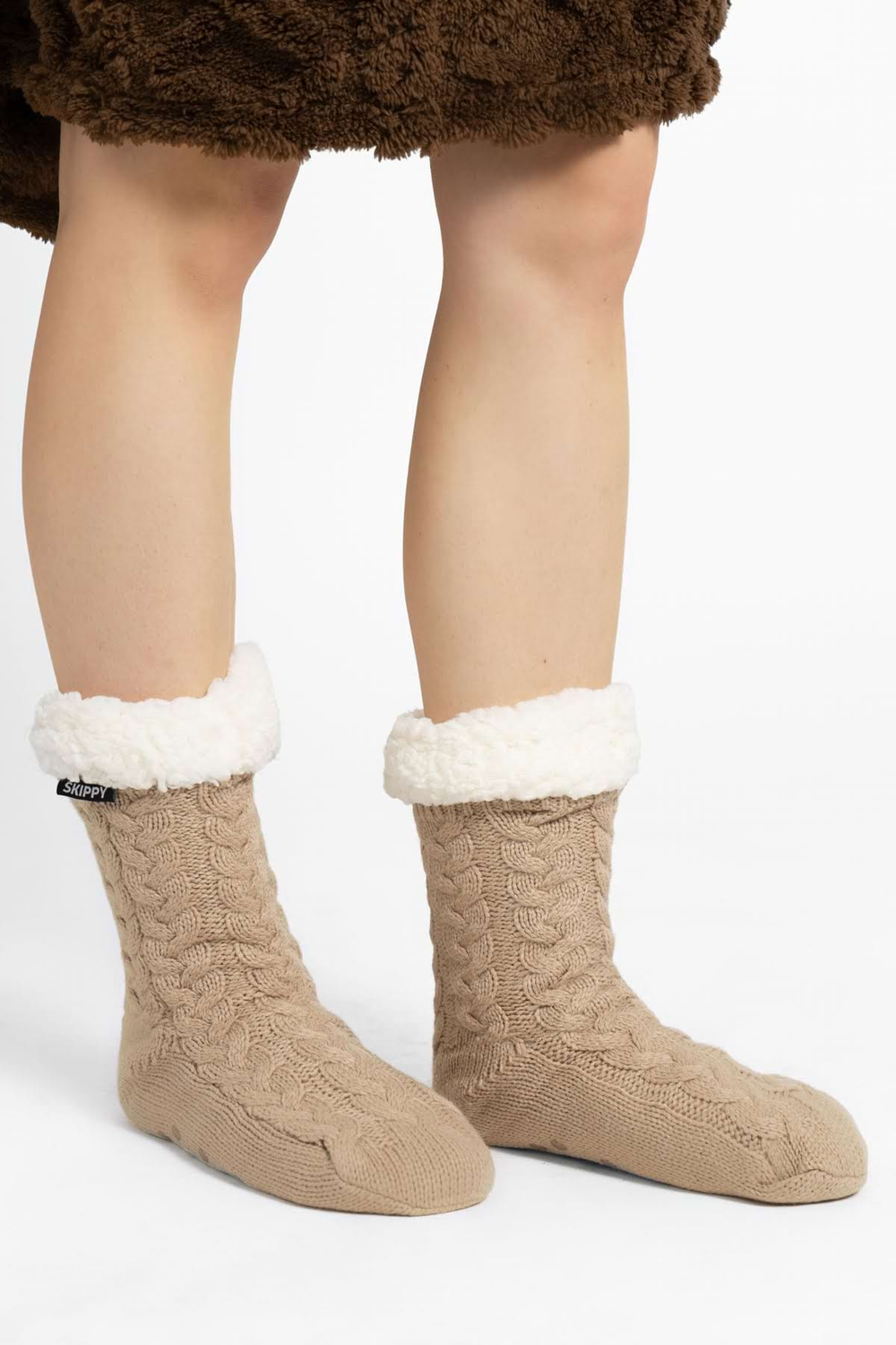 Teplé dámske ponožky krémové