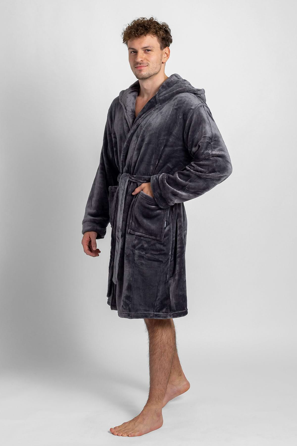 Pánsky župan s kapucňou šedý