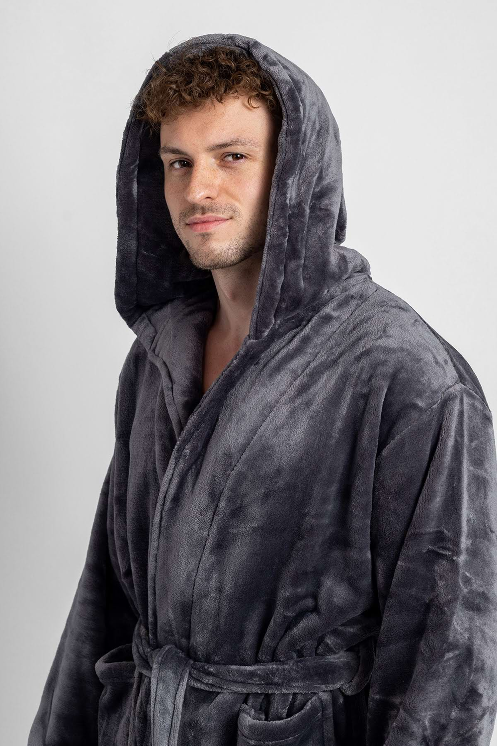 Pánsky župan s kapucňou šedý